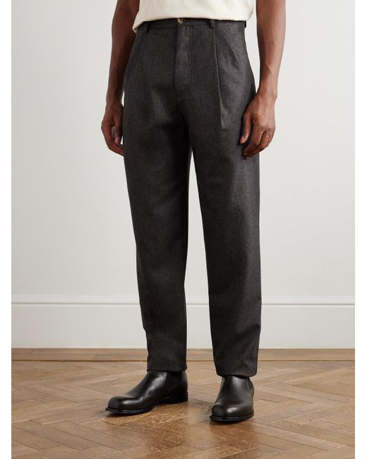 Brunello Cucinelli Gray Straight-Leg Pleated Virgin Wool-Flannel Trousers for men