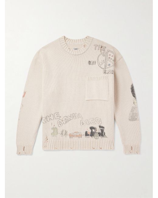 Kapital Pullover aus Baumwolle mit Print in Distressed-Optik in Natural für Herren