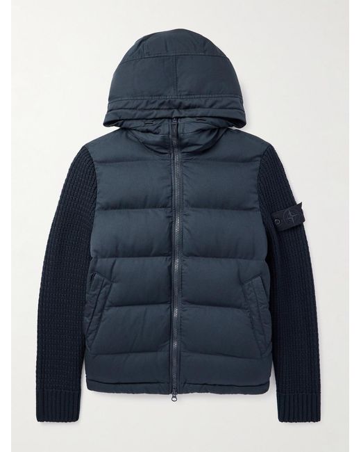 Stone Island Blue Ghost Quilted Virgin Wool-Twill Hooded Down Jacket for men