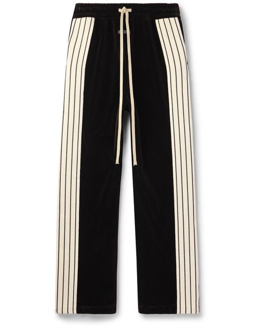 Fear Of God Black Forum Striped Canvas-trimmed Cotton And Modal-blend Velvet Sweatpants for men