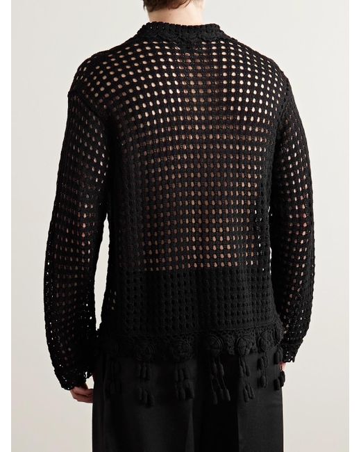 Bode Black Blossom Tasselled Crocheted Pima Cotton Shirt for men