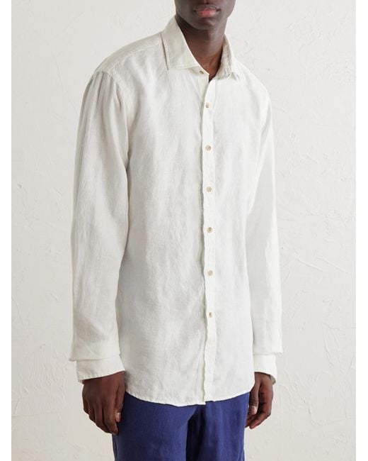 Polo Ralph Lauren White Logo-Embroidered Linen Woven Shirt for men