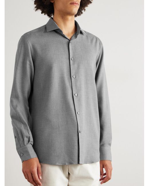 Zegna Gray Cotton And Cashmere-Blend Twill Shirt for men