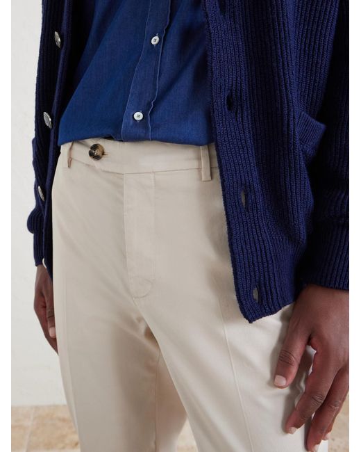 Brunello Cucinelli White Straight-Leg Cotton-Blend Trousers for men