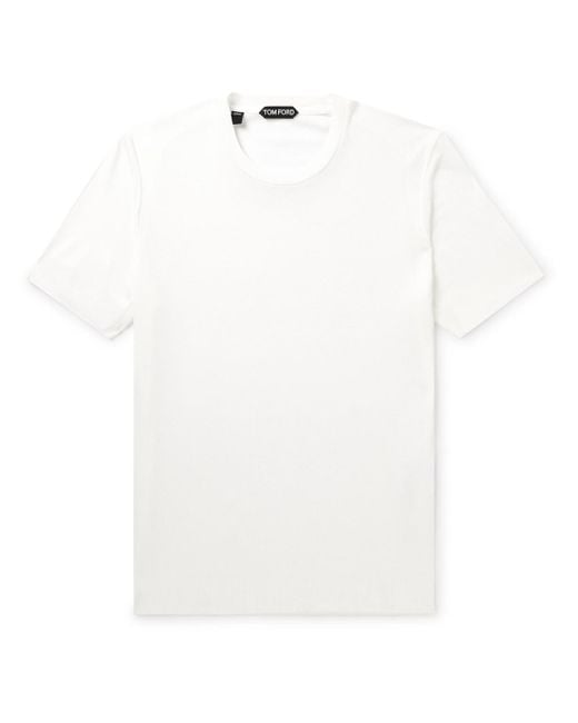 Tom Ford White Placed Rib Slim-fit Lyocell And Cotton-blend T-shirt for men