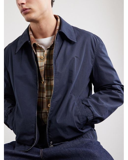 A.P.C. Blue William Logo-embroidered Cotton-gabardine Blouson Jacket for men