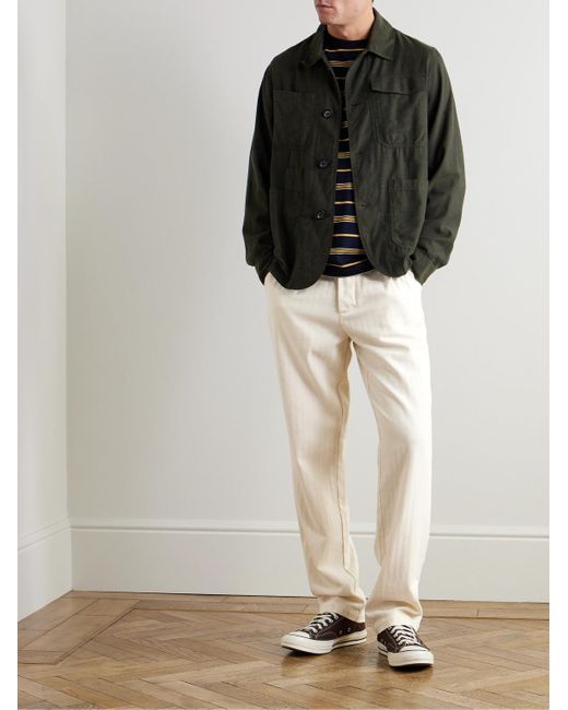 Oliver Spencer Natural Slim-fit Straight-leg Herringbone Cotton Trousers for men