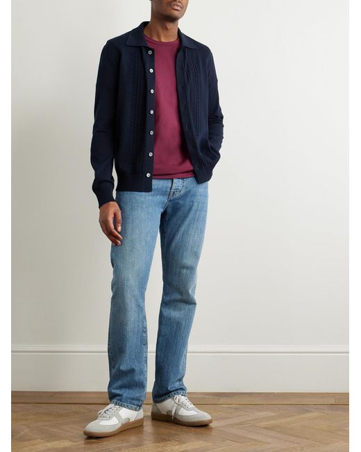 Piacenza 1733 Blue Pointelle-Knit Cotton Shirt for men