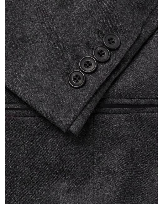 Rubinacci Black Slim-Fit Double-Breasted Wool-Flannel Suit Jacket for men