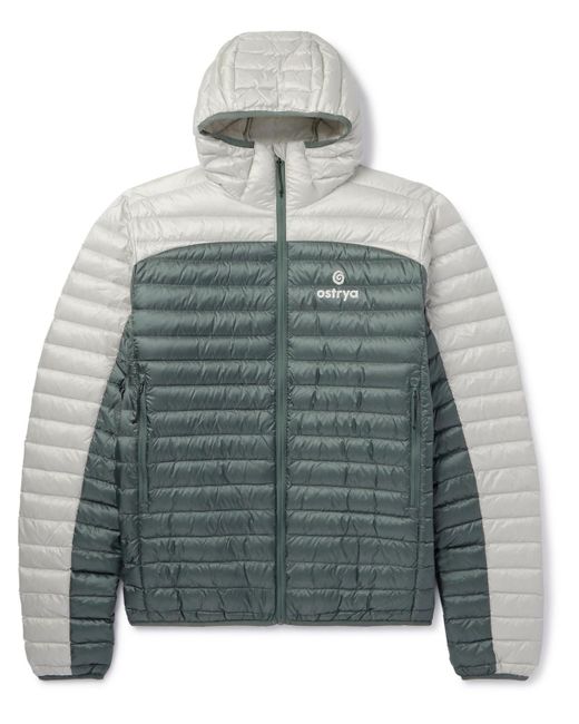 Ostrya Gray Throwing Fits Sapwood Logo-print Colour-block Quilted Ripstop Hooded Down Jacket for men
