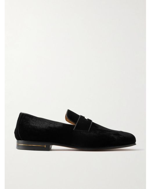 Tom Ford Black Gigi Leather-trimmed Croc-effect Velvet Penny Loafers for men
