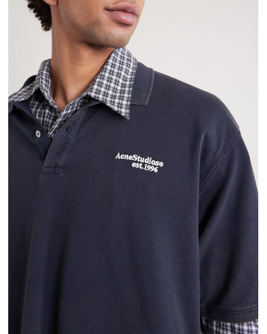 Acne Blue Egnes Logo-embroidered Cotton Piqué Polo Shirt for men