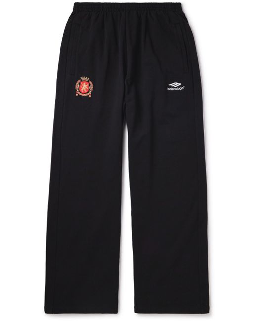 Balenciaga Black Wide-leg Logo-embroidered Cotton-jersey Sweatpants for men