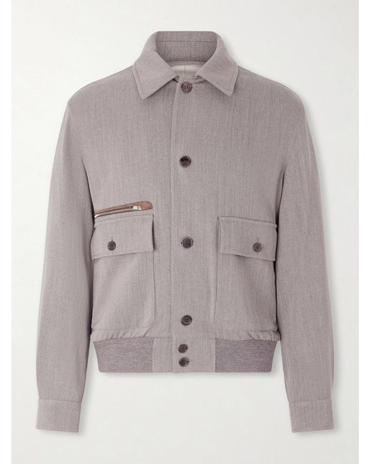 Dunhill Gray Suede-Trimmed Wool Jacket for men