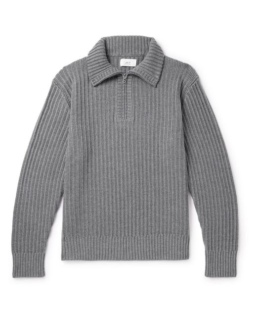 Mr P. Gray Ribbed Merino Wool Half-zip Sweater for men