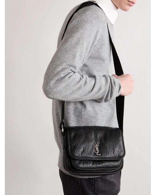 Saint Laurent Black Niki Small Logo-Appliquéd Textured-Leather Messenger Bag for men