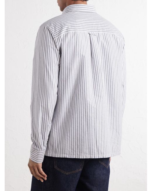 NN07 Gray Colby 5910 Button-Down Collar Striped Organic-Cotton Oxford Shirt for men