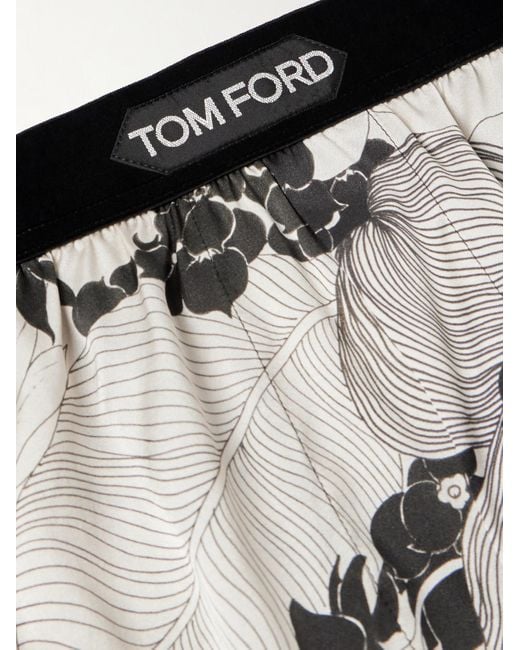 Tom Ford White Floral-print Velvet-trimmed Stretch-silk Satin Boxer Shorts for men
