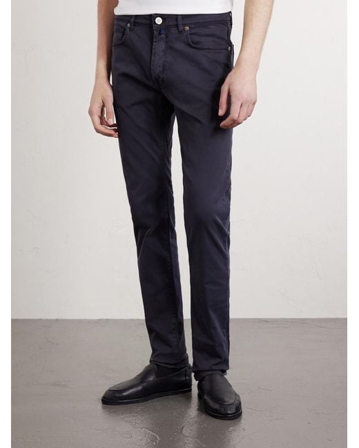 Slowear Blue Slim-Fit Stretch Cotton-Blend Gabardine Trousers for men