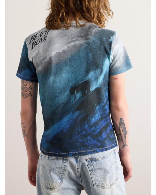 ERL Blue Beach Boys Distressed Printed Cotton-jersey T-shirt for men