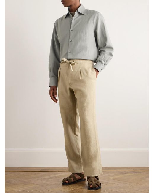 STÒFFA Gray Spread-collar Cotton And Linen-blend Shirt for men