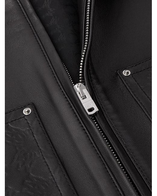 Amiri Black Logo-debossed Leather Jacket for men