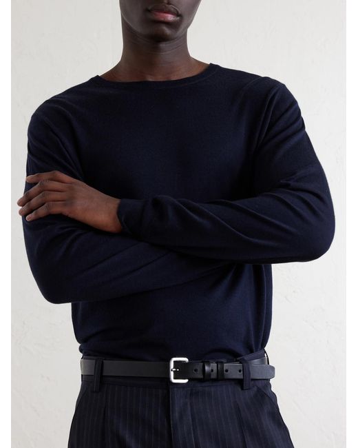 William Lockie Blue Merino Wool Sweater for men