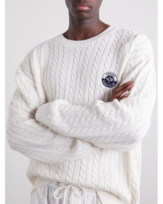 FRAME Natural Logo-Embroidered Cable-Knit Cotton And Wool-Blend Sweater for men