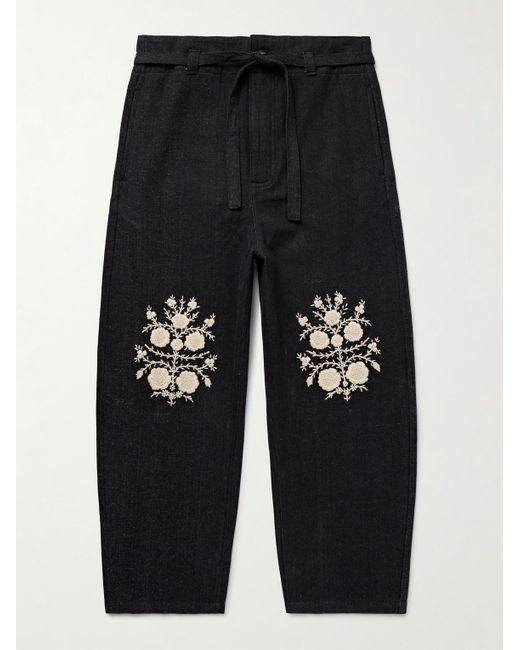Kartik Research Fauji Hose aus Baumwoll-Twill mit Stickereien und Gürtel in Black für Herren