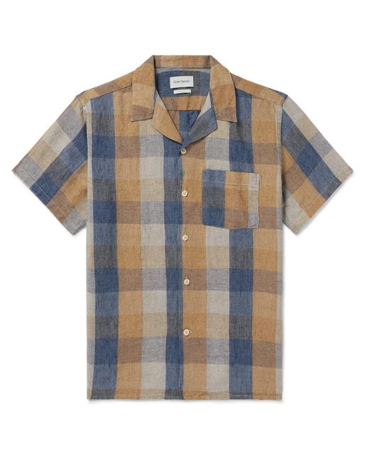 Oliver Spencer Blue Havana Camp-collar Checked Linen Shirt for men
