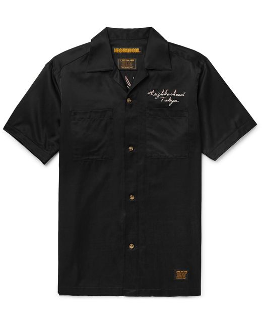 Neighborhood Black Camp-collar Embroidered Satin Shirt for men