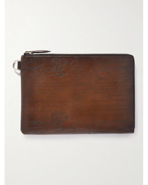Berluti Brown Nino Scritto Venezia Leather Pouch for men