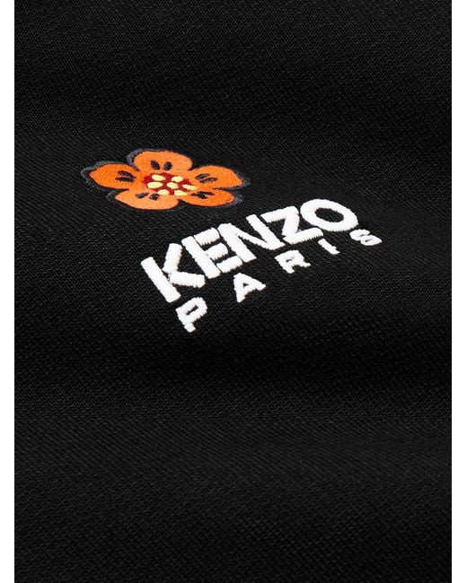 KENZO Black Logo-embroidered Cotton-jersey Zip-up Hoodie for men