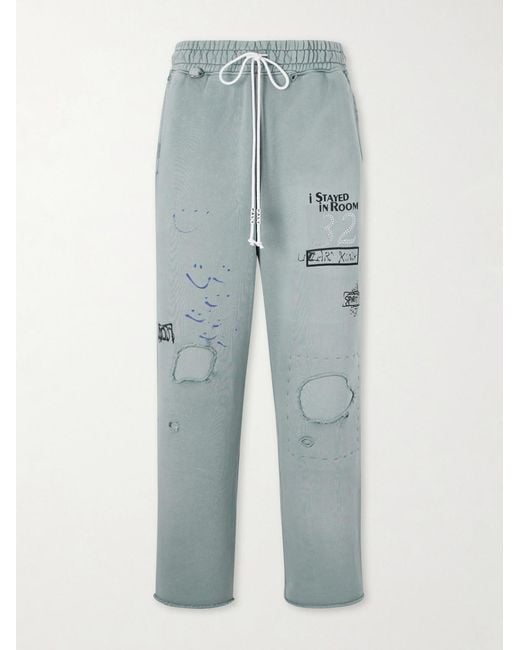 Paly Hollywood Blue Alta Cienega Distressed Embellished Cotton-fleece Sweatpants for men