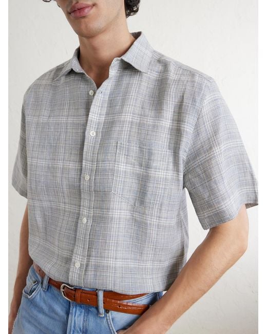 Portuguese Flannel Gray Gem Checked Linen Shirt for men