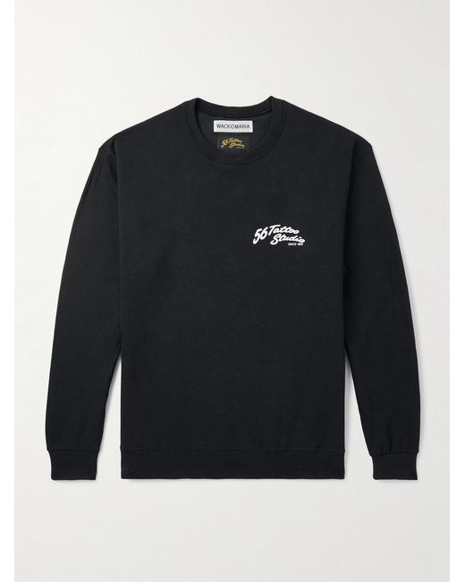 Wacko Maria Blue 56 Tattoo Studio Printed Cotton-Jersey Sweatshirt for men