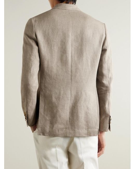 De Petrillo Natural Double-Breasted Herringbone Linen Blazer for men