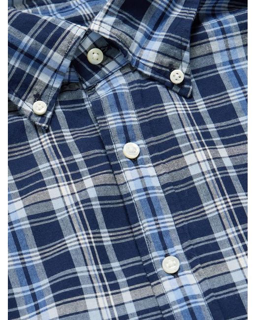 Sid Mashburn Blue Button-Down Collar Checked Cotton-Madras Shirt for men