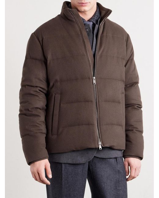 Zegna Brown Quilted Oasi Cashmere Down Jacket for men