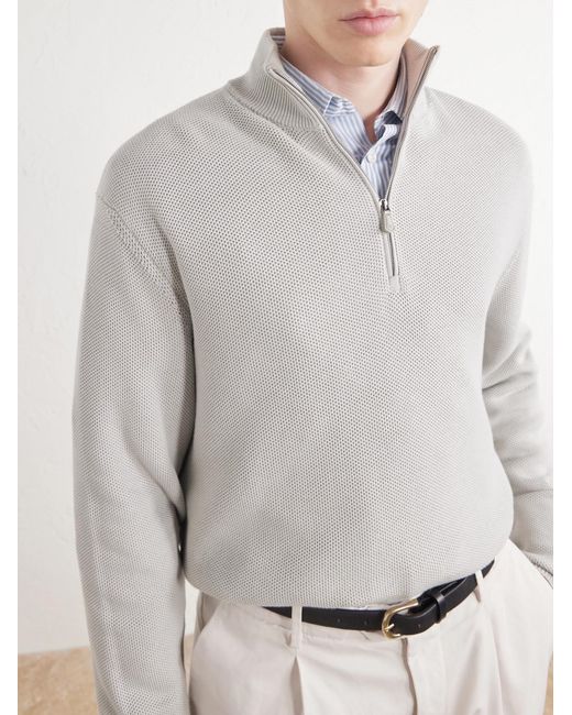 Ralph Lauren White Silk And Cotton-blend Half-zip Sweater for men