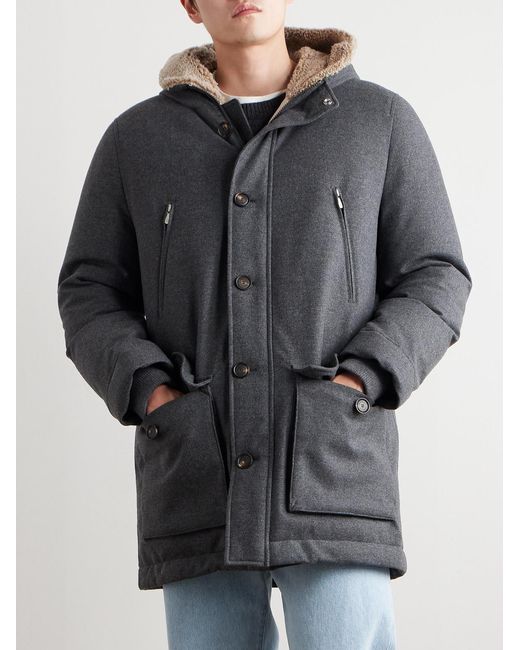 Brunello Cucinelli Gray Wool-Blend Padded Down Hooded Parka for men