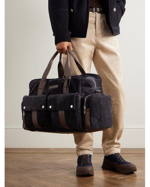 Brunello Cucinelli Weekender aus Veloursleder mit Lederbesatz in Black für Herren