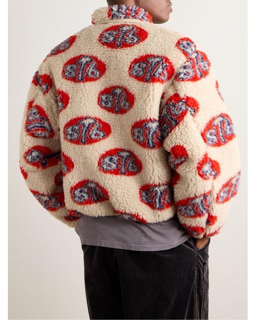 Kapital Red Drizzler Cropped Printed Fleece Jacket for men