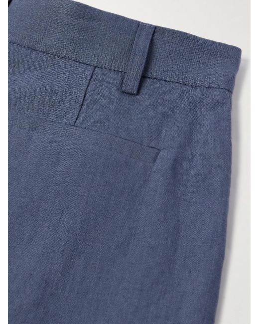 De Bonne Facture Blue Straight-leg Pleated Linen Suit Trousers for men