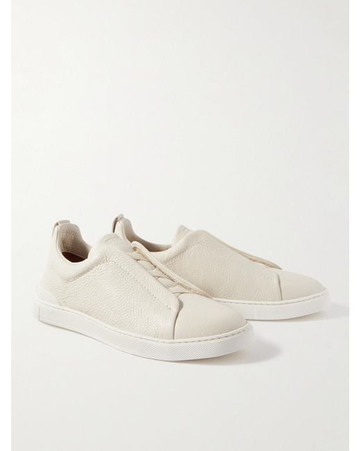 Zegna Natural Triple Stitch Full-Grain Deerskin Slip-On Sneakers for men