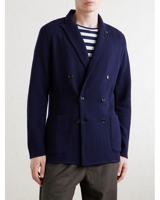 Lardini Blue Double-Breasted Knitted Virgin Wool Blazer for men