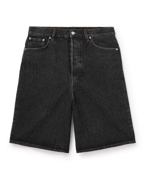 Dries Van Noten Black Wide-leg Distressed Denim Shorts for men