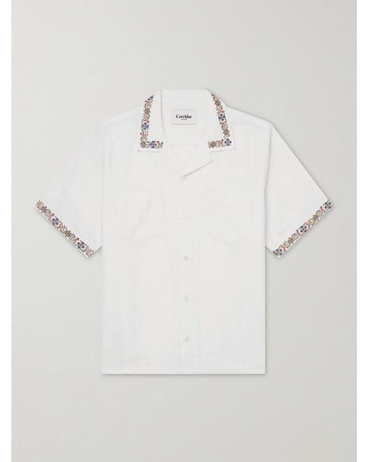 Corridor NYC Natural Harmony Camp-collar Embroidered Linen And Cotton-blend Shirt for men