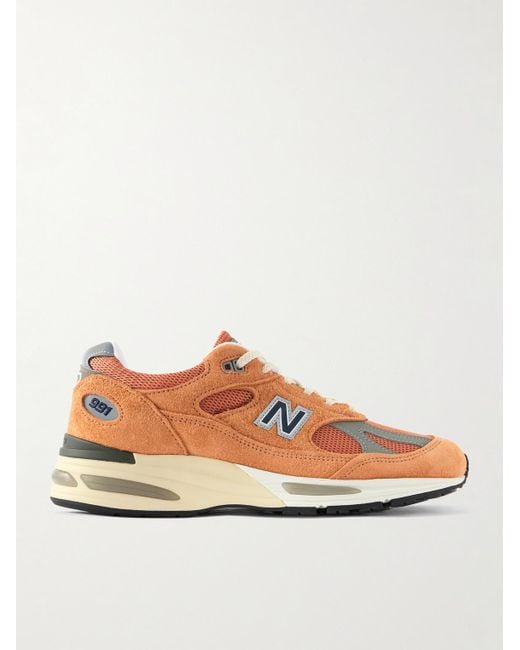 New Balance Orange 991V2 Mesh And Leather-Trimmed Suede Sneakers for men