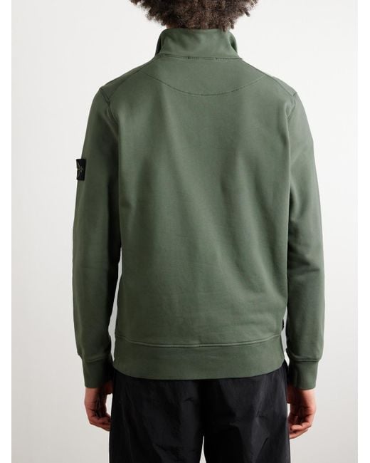 Stone Island Sweatshirt aus Baumwoll-Jersey mit Logoapplikation und kurzem Reißverschluss in Stückfärbung in Green für Herren